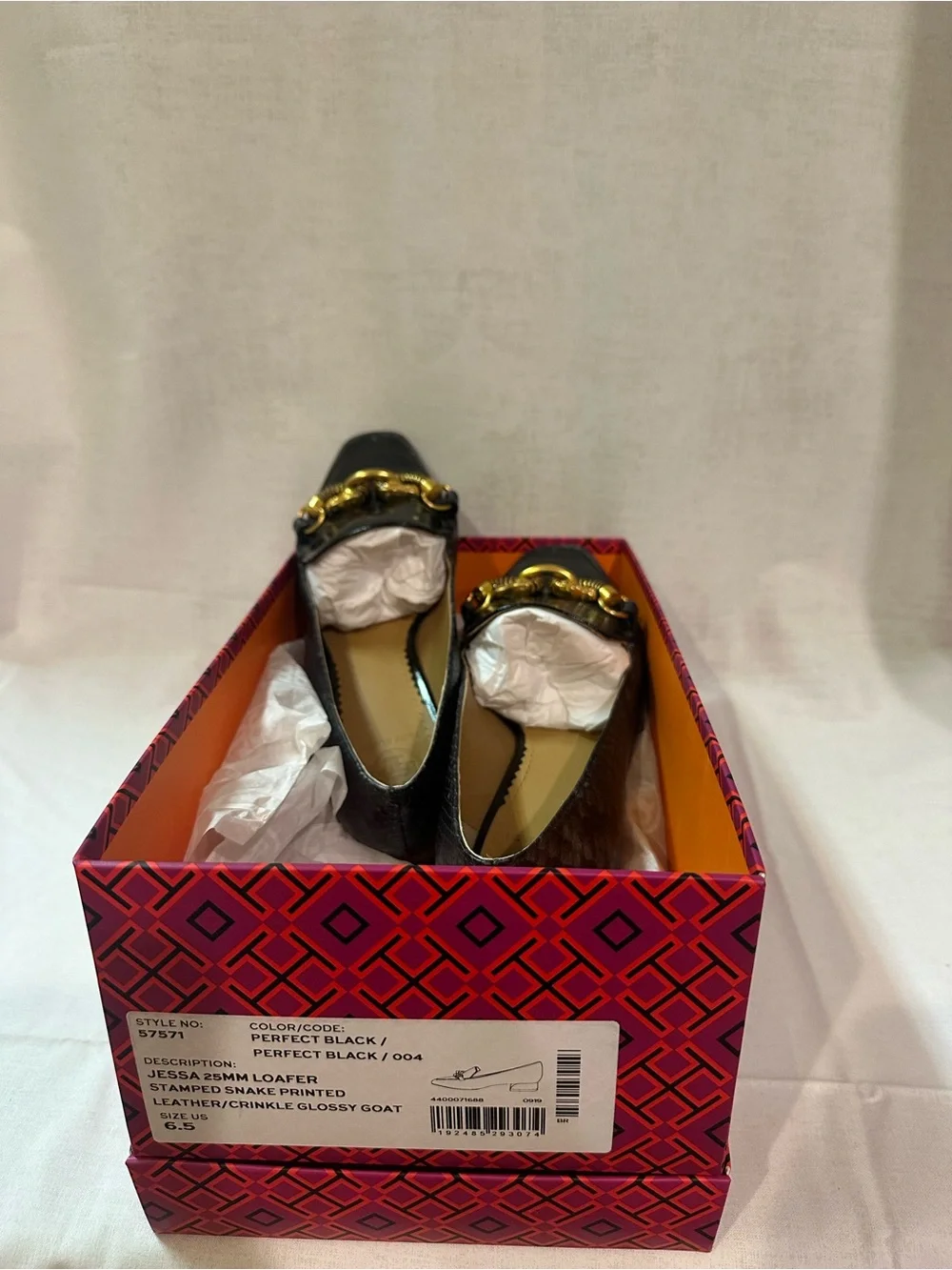Tory Burch Jessa Loafer Stamped Snake Printed Leather Size 6.5